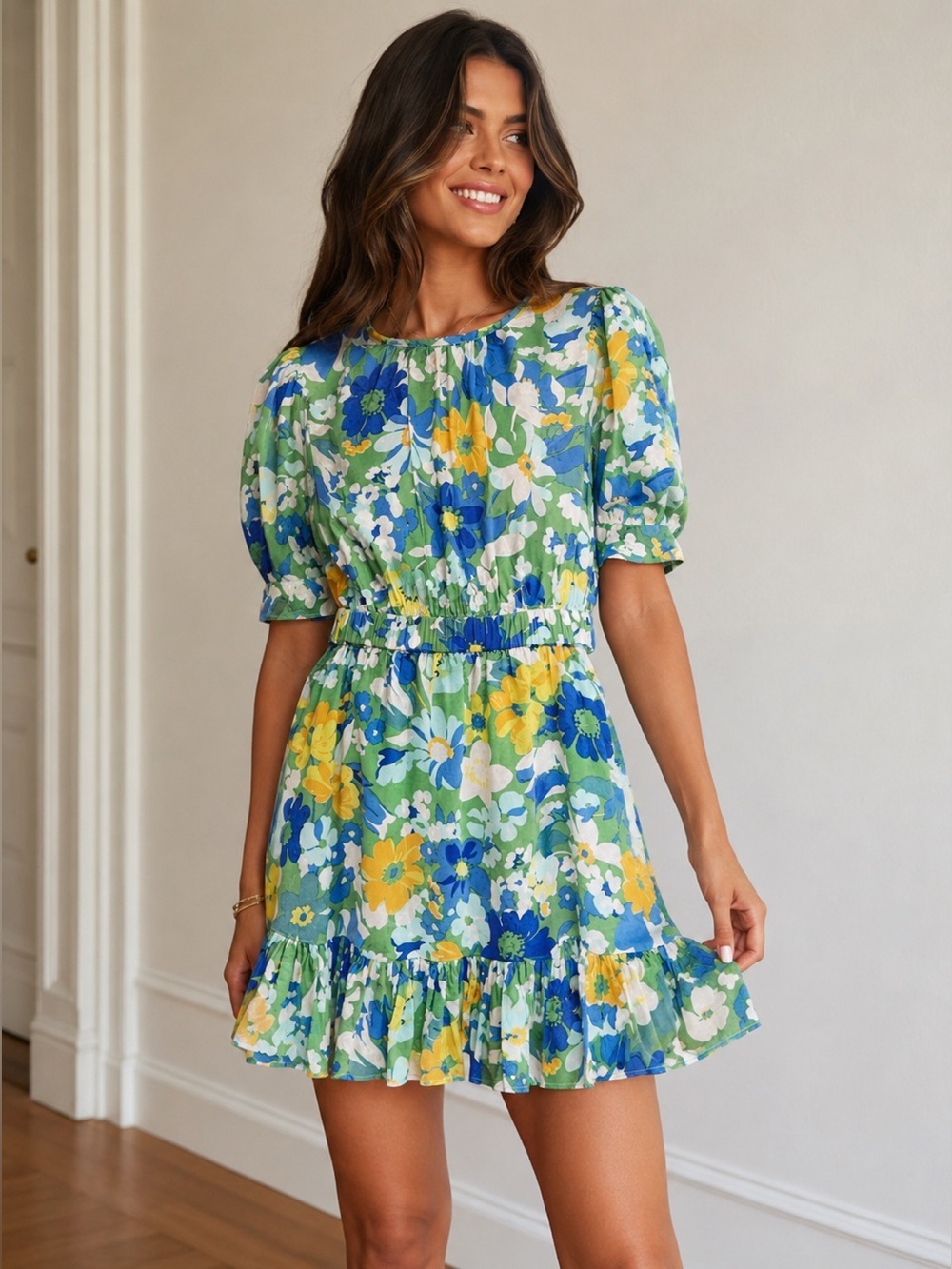 Walter Baker Kasey floral mini dress in excellent condition size XS green & blue